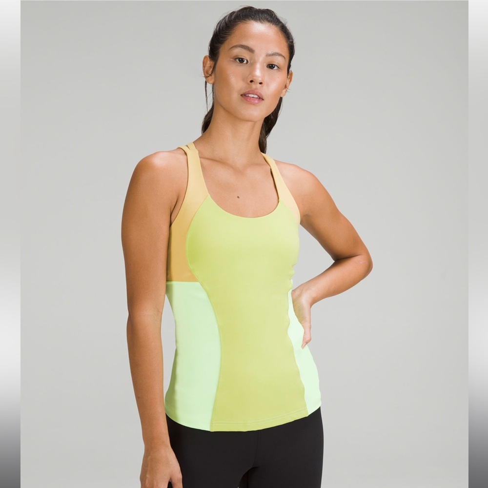 Lululemon NWT Energy Tank in Wasabi/Faded Zap/Golden Sand; Size 4